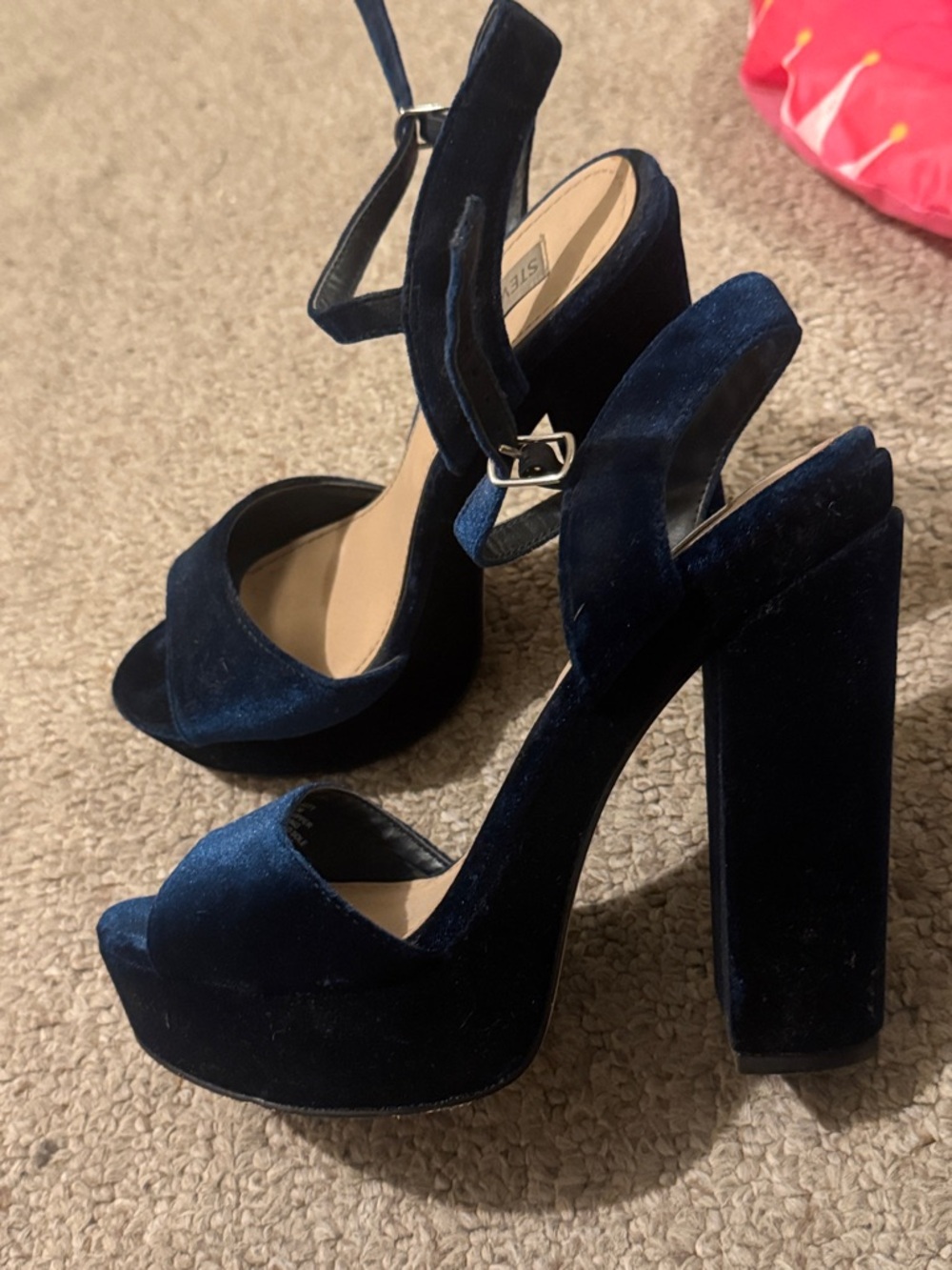 Steve Madden Navy Velvet Platform Block Heel Sandals